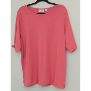 Quacker Factory Blouse Women's Size XL Coral Orange Beaded Sleeves Pre-owned